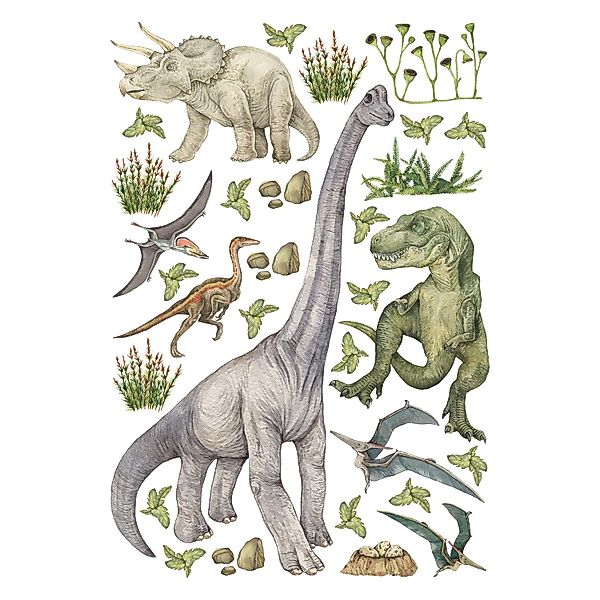 Sanders & Sanders Wandtattoo Dinosaurier Grün 65 x 42.5 cm 601344 günstig online kaufen