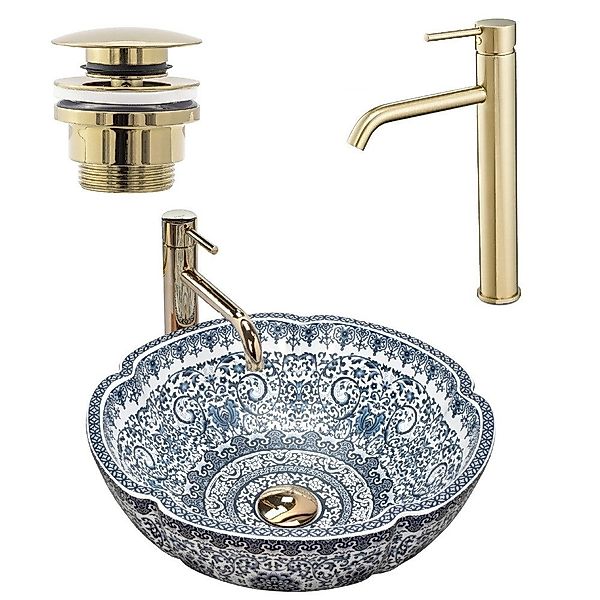 wohnwerk.idee Aufsatzwaschbecken Vintage Waschschale orientalisch Blau-Weiß günstig online kaufen