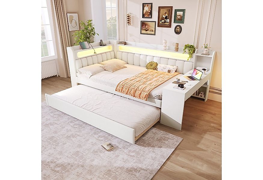 Flieks Daybett, Polsterbett 140x200cm mit Ausziehbett 90x190cm, USB, LED, S günstig online kaufen