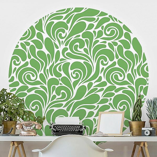 Runde Mustertapete selbstklebend Natürliches Muster mit Kringeln vor Grün günstig online kaufen