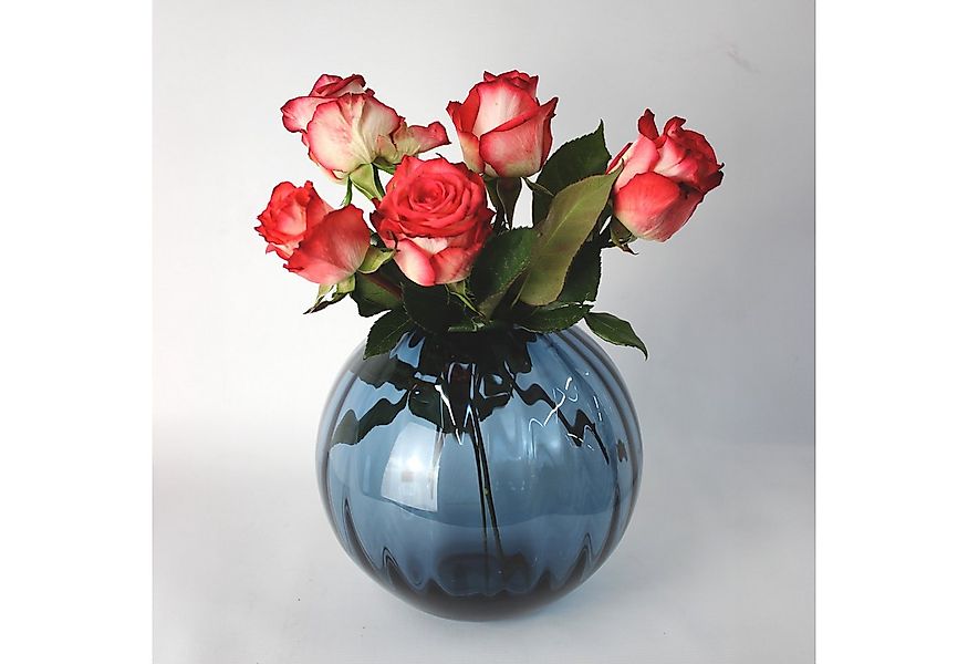 Signature Home Collection Kugelvase Glasvase rund Rillen blau braun Vase Gl günstig online kaufen