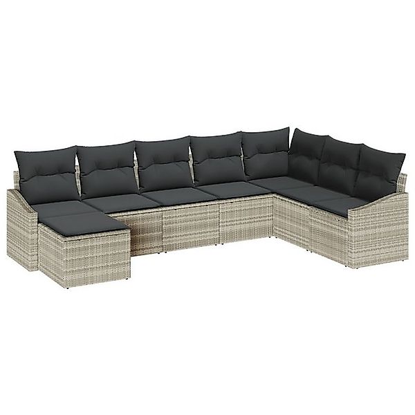 vidaXL Loungesofa 8-tlg. Garten-Sofagarnitur mit Kissen Hellgrau Poly Ratta günstig online kaufen