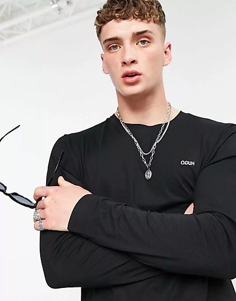 HUGO – Derol212 – Langärmliges Shirt in Schwarz günstig online kaufen