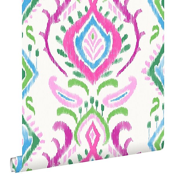 ESTAhome Tapete Barockmuster Grün und Rosa 53 cm x 10.05 m günstig online kaufen