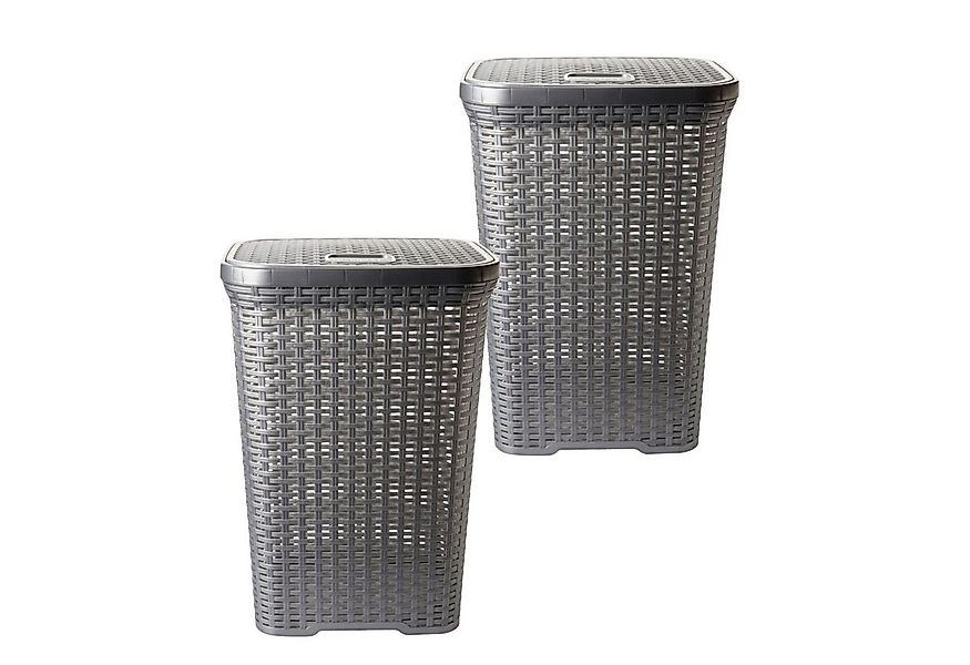 Centi Wäschewanne Wäschekorb Rattanoptik mit Deckel, grau, robust (2er-Set) günstig online kaufen