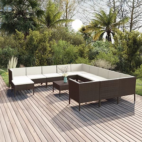 13-tlg. Garten-lounge-set Mit Auflagen Poly Rattan Braun günstig online kaufen