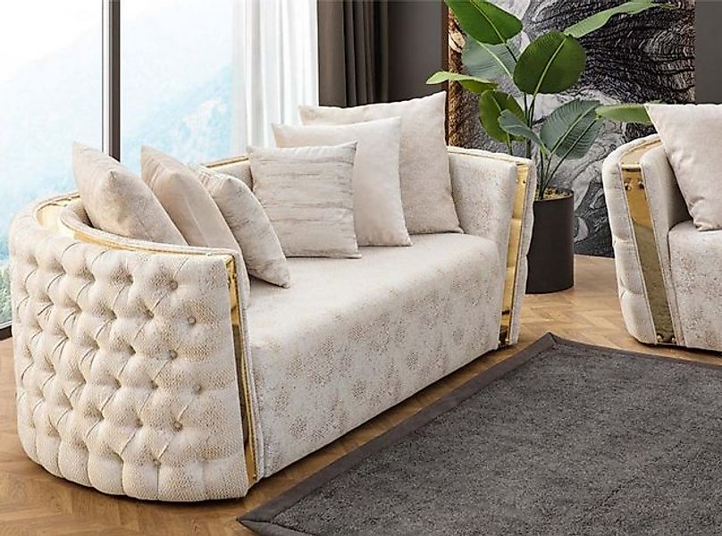 Xlmoebel 2-Sitzer Chesterfield Zweisitzer Sofa in Beige mit abgerundeter Fo günstig online kaufen