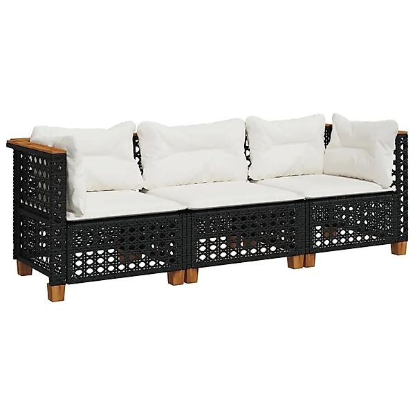 vidaXL Gartensofa mit Kissen 3-Sitzer Schwarz Poly Rattan 365938 günstig online kaufen
