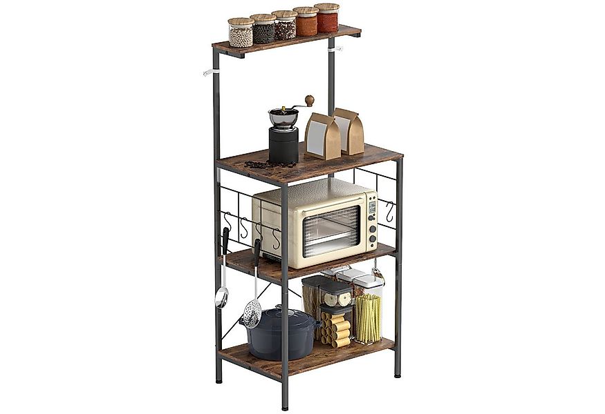 HOMCOM Küchenregal 4-stufiges Design, Arbeitsplatte, 8 Haken, Bäckerregal 1 günstig online kaufen