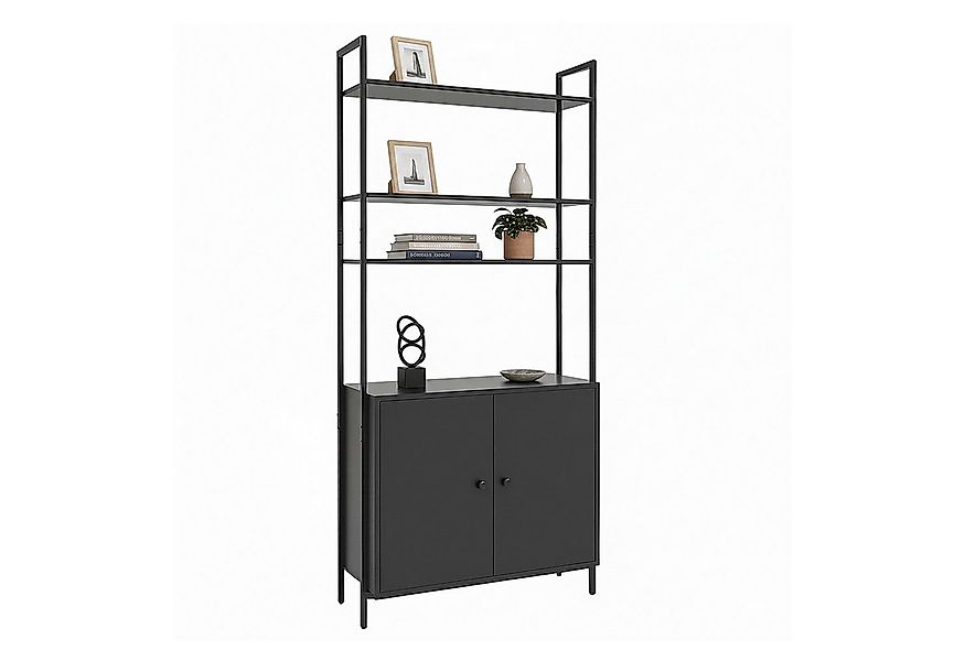 relaxdays Bücherregal mit Unterschrank, schwarz günstig online kaufen