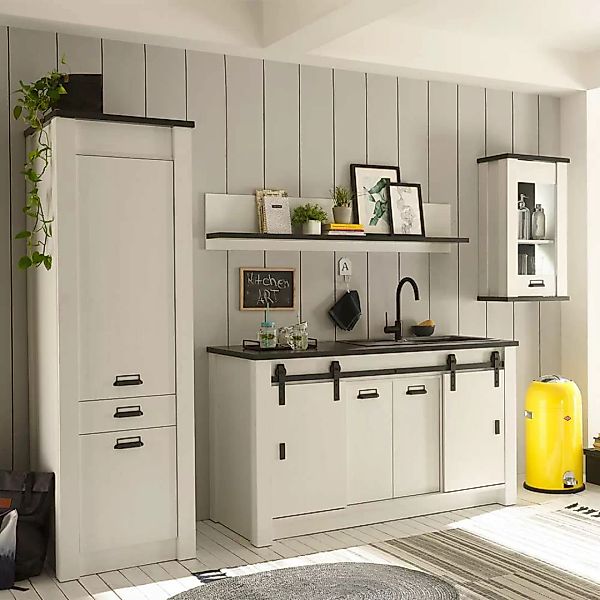 Landhaus Küchenmöbel in Weiß und Anthrazit ohne Spüle (vierteilig) günstig online kaufen