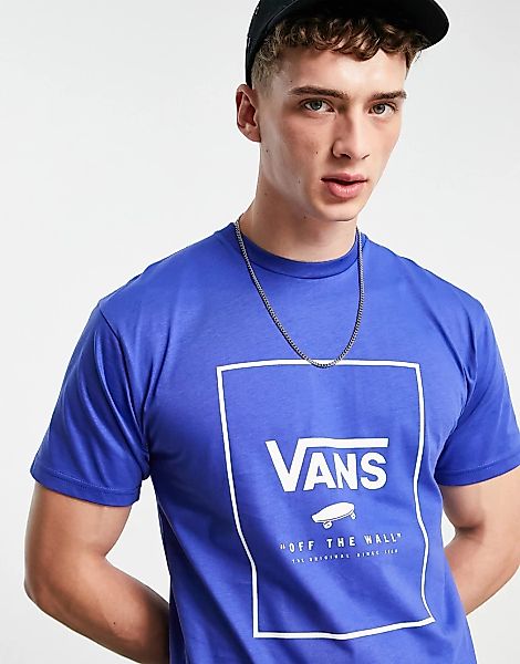 Vans Classic – Print Box – T-Shirt mit Rückenprint in Blau-Weiß günstig online kaufen