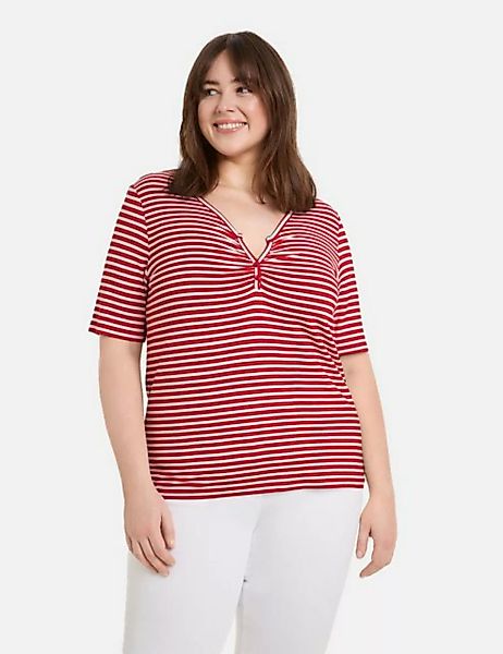 Samoon Kurzarmshirt Henley Shirt mit Ringel-Dessin günstig online kaufen