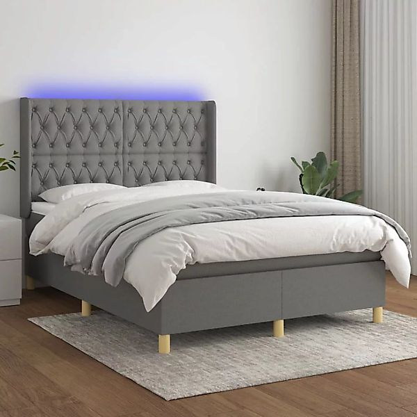 Vidaxl Boxspringbett Mit Matratze & Led Dunkelgrau 140x200 Cm Stoff günstig online kaufen