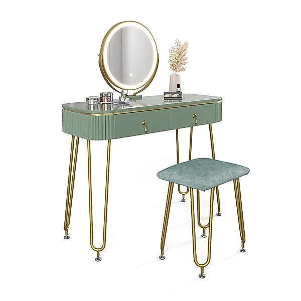 Vicco Schminktisch Grace, Grün Hochglanz, 100 cm mit LED Beleuchtung und Ho günstig online kaufen