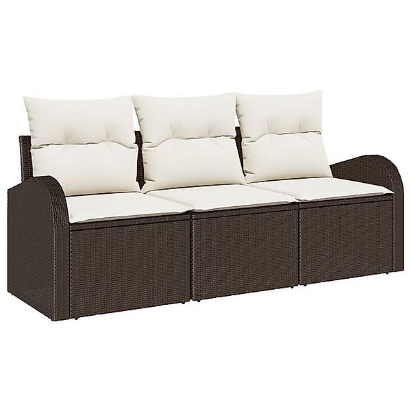vidaXL Loungesofa 3-tlg. Garten-Sofagarnitur mit Kissen Braun Poly Rattan, günstig online kaufen