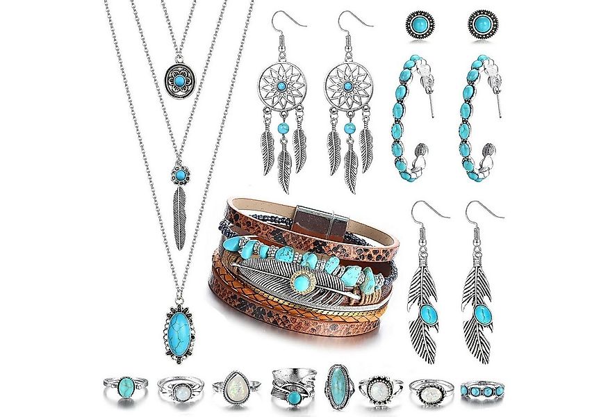 LuxusKollektion Schmuckset Bohemian Türkis Schmuck Set für Damen inkl. Hals günstig online kaufen