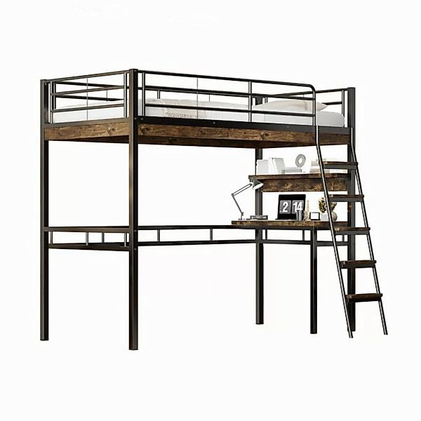 Flieks Hochbett Kinderbett Metallbett 90x200cm mit Schreibtisch, Regal und günstig online kaufen