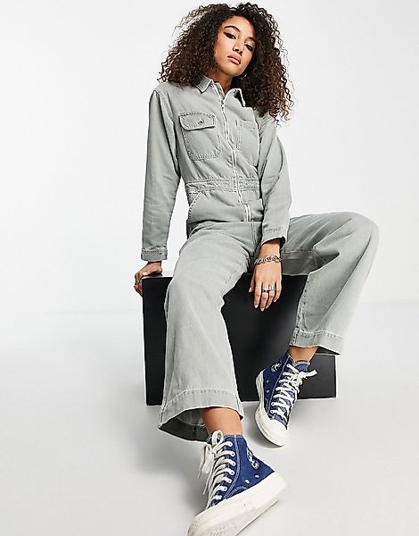 Topshop – Jeans-Overall in Khaki-Grün günstig online kaufen