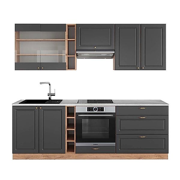 Vicco Fame-Line Küchenzeile Anthrazit Landhaus/Goldkraft Eiche 235 cm AP Ma günstig online kaufen