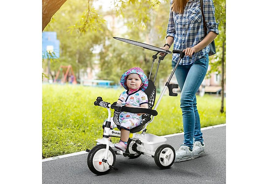 HOMCOM Dreirad 6-in-1 Kinderdreirad mit Schiebestange, Dach, Gurt, Ablageko günstig online kaufen