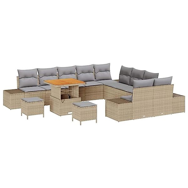 vidaXL Garten-Sofa-Set mit Kissen 13-Tlg Beige Poly Rattan 3362842 günstig online kaufen