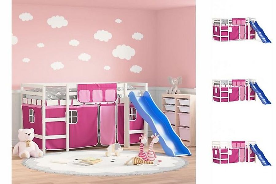 vidaXL Kinderbett Kinderhochbett mit Vorhängen Rosa 90x200 cm Massivholz Ki günstig online kaufen