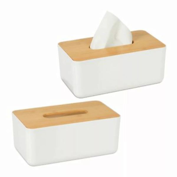 relaxdays 2 x Tücherbox mit Bambus-Deckel weiß-kombi günstig online kaufen