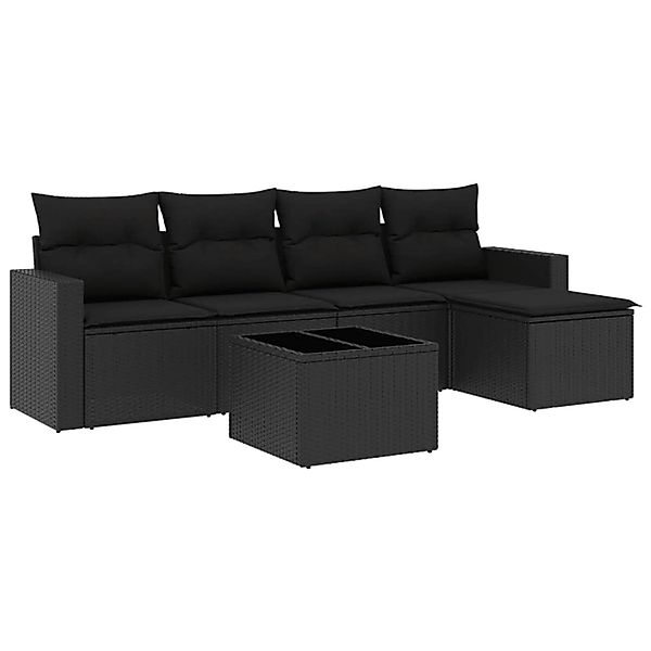 vidaXL 6-Tlg Garten-Sofagarnitur mit Kissen Schwarz Poly Rattan 3218885 günstig online kaufen