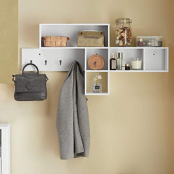 SoBuy Wandgarderobe Flurgarderobe Kleiderhaken Hängeregal mit 4 Haken Weiß günstig online kaufen