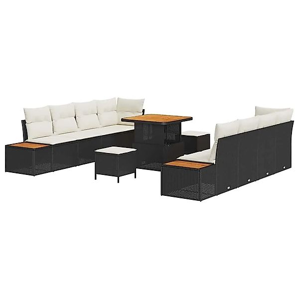vidaXL Gartensofa-set mit Kissen 11-Tlg Schwarz Poly-Rattan 3364835 günstig online kaufen