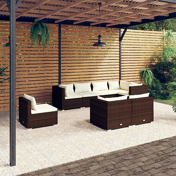 Vidaxl 8-tlg. Garten-lounge-set Mit Kissen Poly Rattan Braun günstig online kaufen