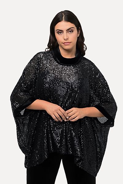 Ulla Popken T-Shirt Pailletten-Shirt Oversized Samt-Rollkragen günstig online kaufen