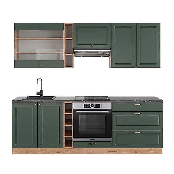 Vicco Fame-Line Küchenzeile Grün-Gold Landhaus/Goldkraft Eiche 235 cm AP An günstig online kaufen