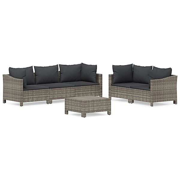 vidaXL 6-Tlg Garten-Lounge-Set mit Kissen Grau Poly Rattan 3187265 günstig online kaufen