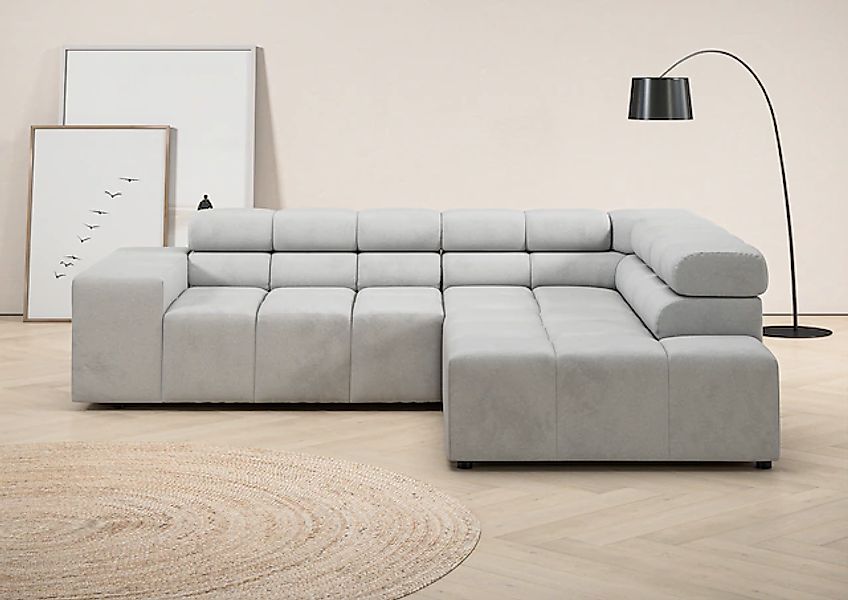 INOSIGN Ecksofa "Ancona, incl. Kopfteilverstellung + 3 Zierkissen, L-Form, günstig online kaufen