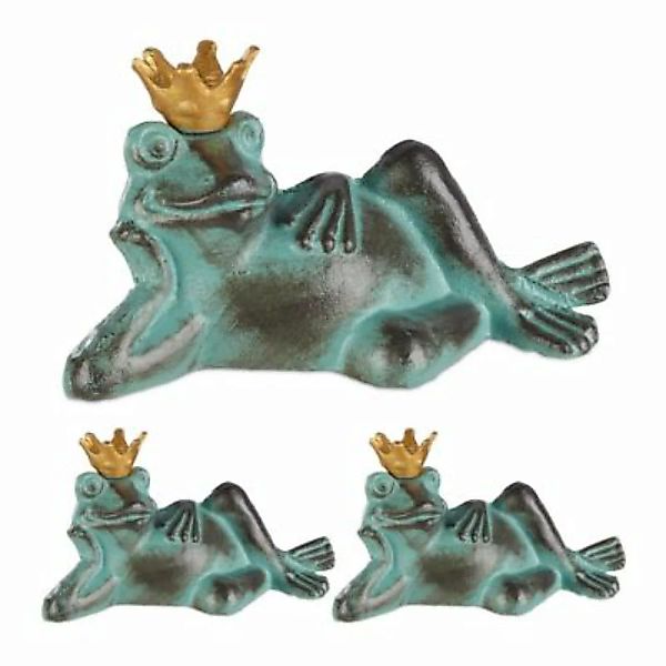relaxdays 3 x Gartenfigur Froschkönig S metallicgrün günstig online kaufen
