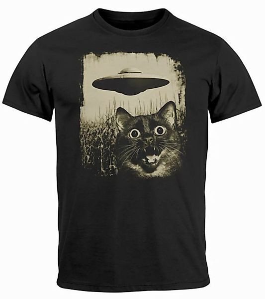 Neverless Print-Shirt Herren T-Shirt UFO Katze Alien Print Aufdruck Printsh günstig online kaufen