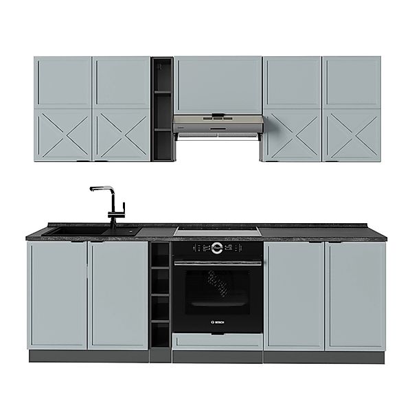 Vicco Fame-Line Küchenzeile Hellblau-grau/Anthrazit 235 cm AP Anthrazit ohn günstig online kaufen