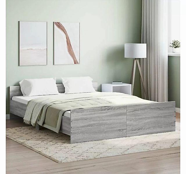 furnicato Bett Bettgestell mit Kopf- und Fußteil Grau Sonoma 150x200 cm günstig online kaufen