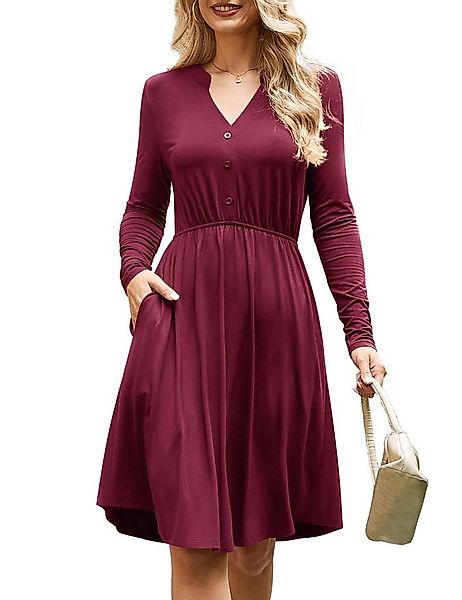 Beluring Midikleid Kleid mit V-Ausschnitt, lässiges herbstliches Langarmkle günstig online kaufen