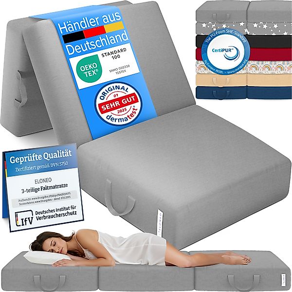 ELONEO Klappmatratze Gästematratze, 75x195x15 cm, grau günstig online kaufen