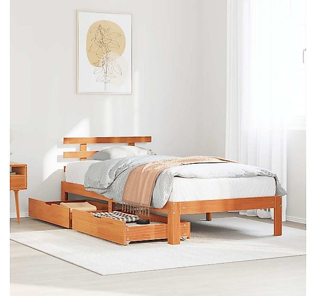 vidaXL Bett, Massivholzbett mit Schubladen Wachsbraun 75x190 cm Kiefer günstig online kaufen