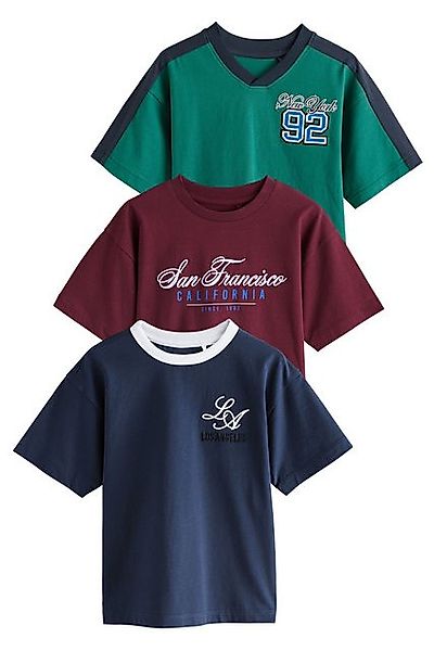 Next Print-Shirt 3er-Pack Relaxed Fit Kurzarm-T-Shirts mit Grafik (3-tlg) günstig online kaufen