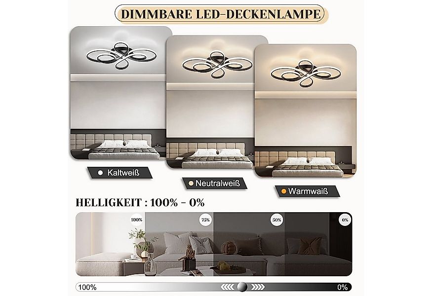 Nettlife LED Deckenleuchte Schwarz Dimmbar Wohnzimmer 65W Modern 40/66/80/1 günstig online kaufen
