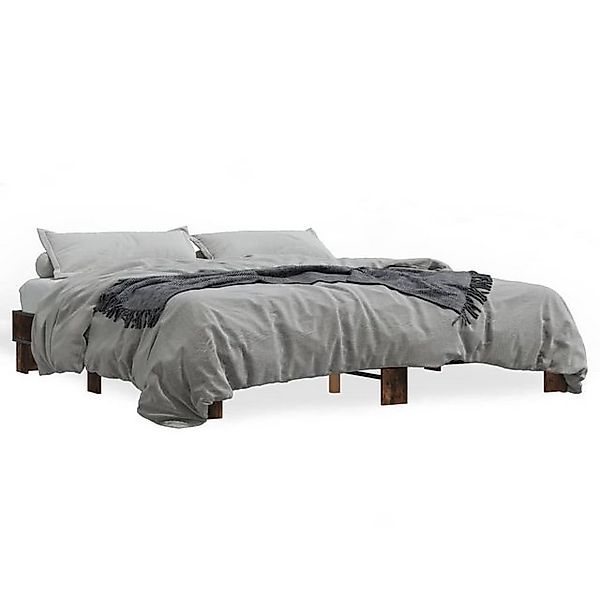 vidaXL Bettgestell, Bettrahmen Räuchereiche 160x200 cm Holzwerkstoff und Me günstig online kaufen