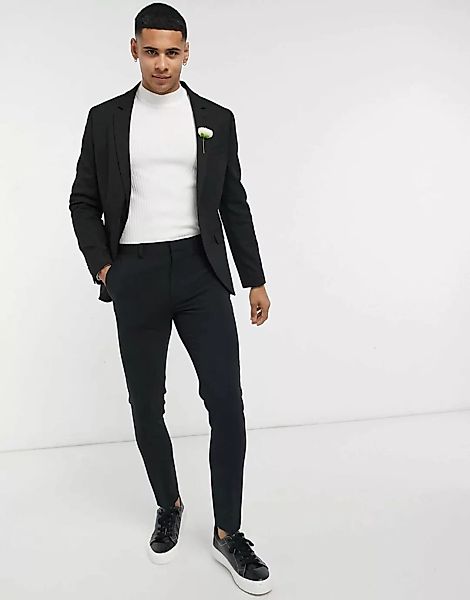 ASOS DESIGN – Wedding – Supereng geschnittene Anzugjacke in Schwarz mit Mik günstig online kaufen