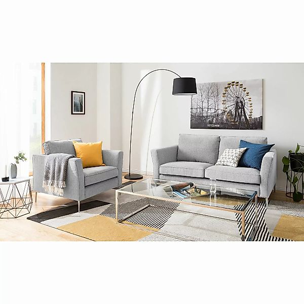 home24 Fredriks Sofa Mirabela 2-Sitzer Platingrau Strukturstoff 170x85x92 c günstig online kaufen