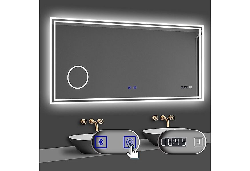 duschspa Badspiegel 80-160cm mit LED, Uhr, Beschlagfrei, Schminkspiegel, Ka günstig online kaufen