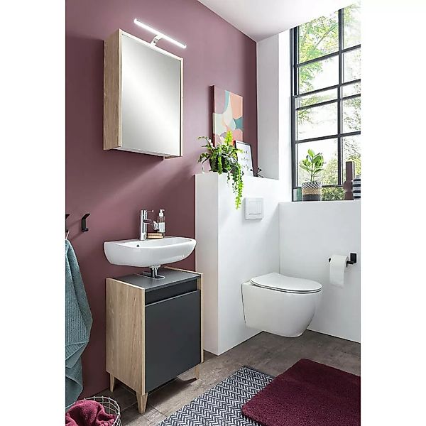 Waschplatz, Waschtischunterschrank 41,8cm, anthrazit mit Eiche hell ESPOO-8 günstig online kaufen